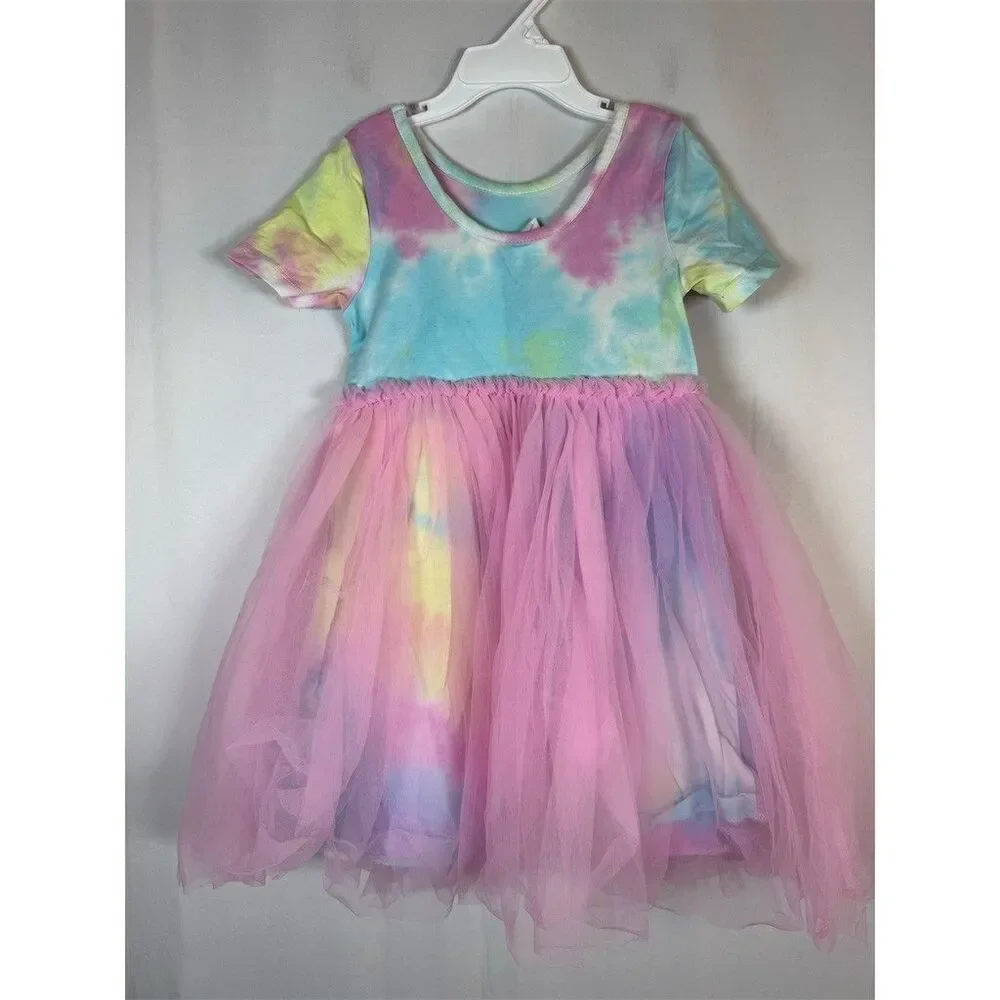 Barbie Girls Dress Size 3T Multicolor Tie-Dye Tulle Tutu Knee Length